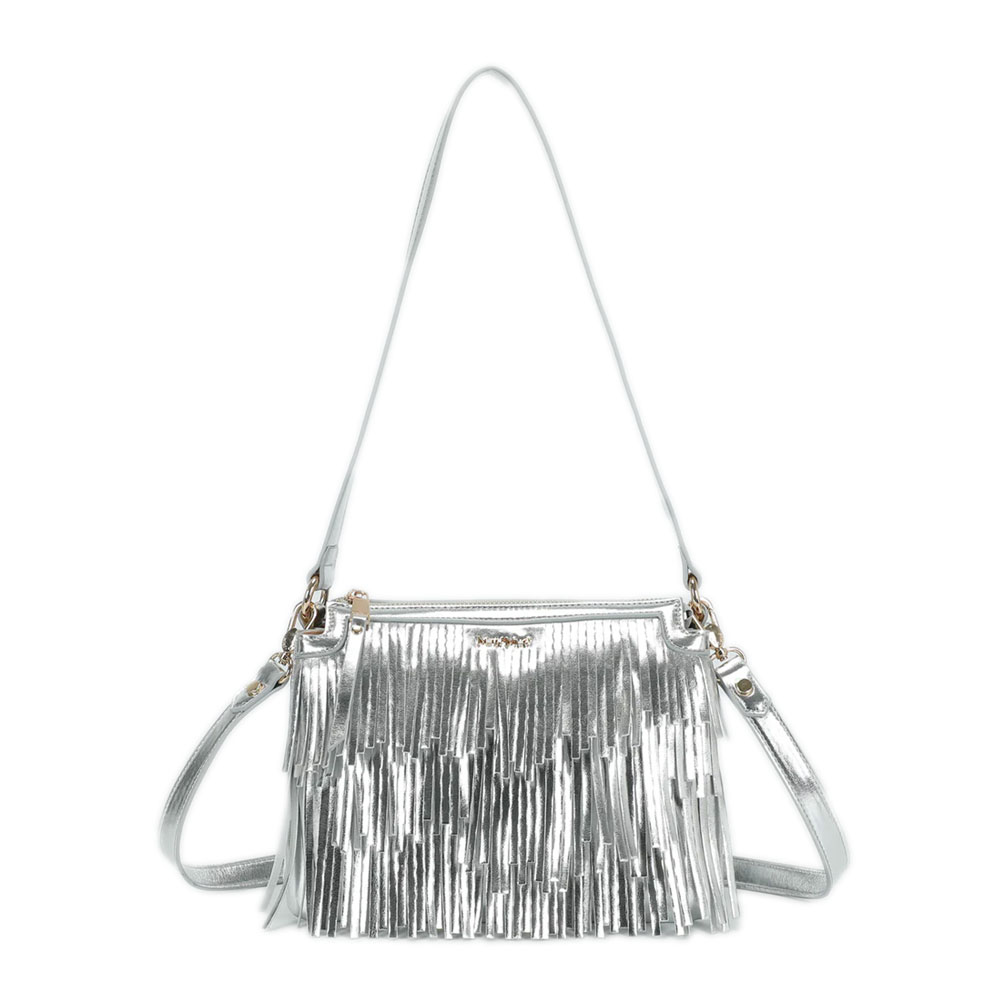 MIMI-MUA BORSA A TRACOLLA FRANGE ARGENTO