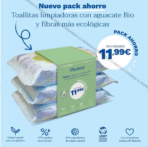 MUSTELA TOALLITAS DERMOPROTECTORAS TRIO
