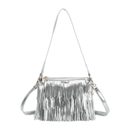 MIMI-MUA BORSA A TRACOLLA FRANGE ARGENTO